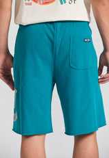 Wide leg fit sports shorts with branded print - Peacock