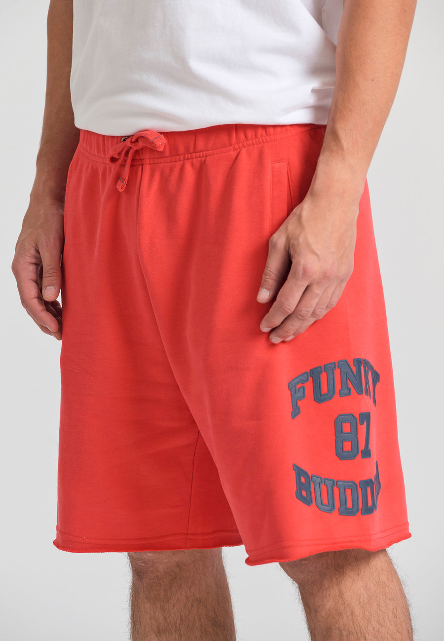 Wide leg fit sports shorts with branded print - Tomato