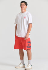 Wide leg fit sports shorts with branded print - Tomato