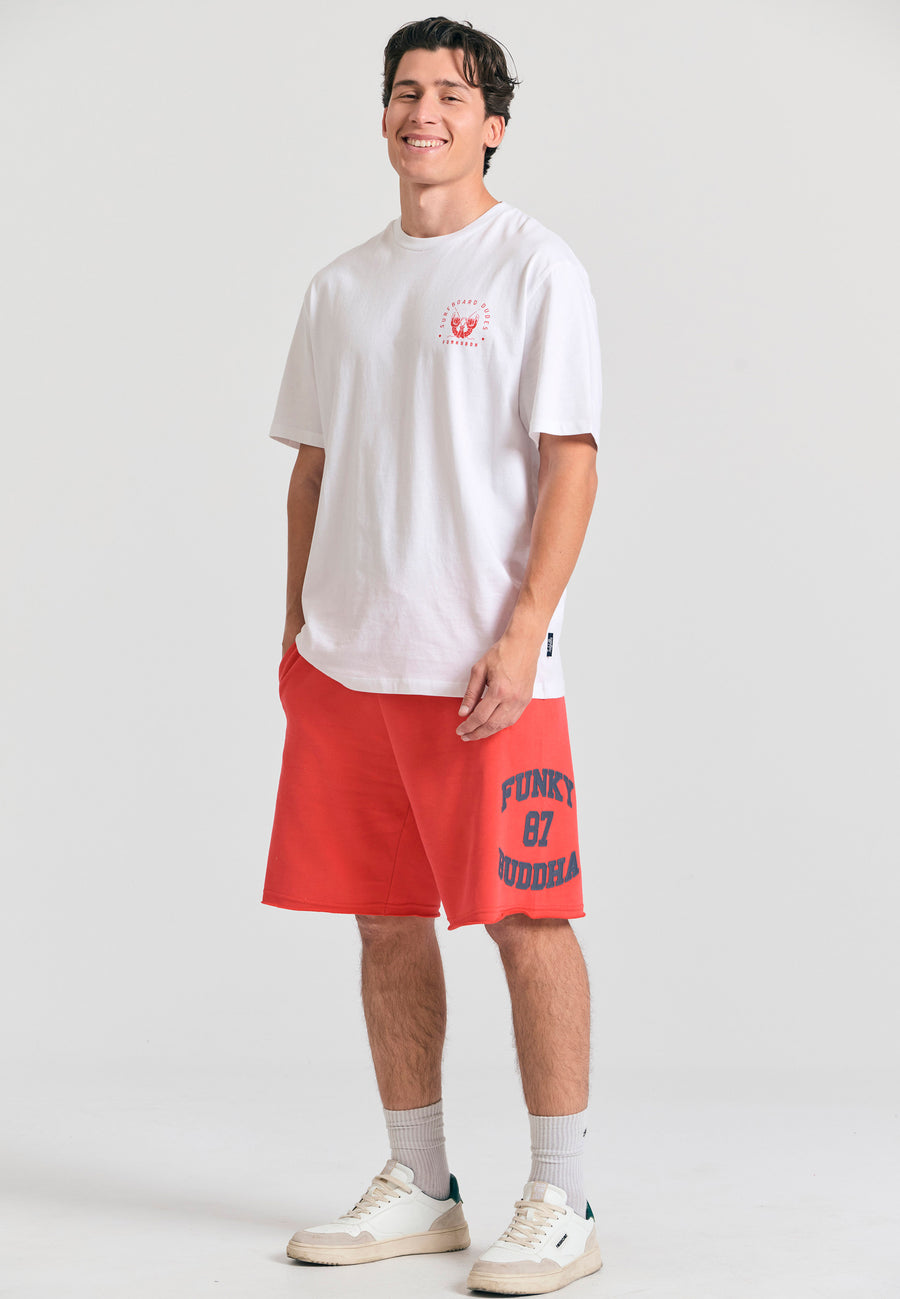 Wide leg fit sports shorts with branded print - Tomato