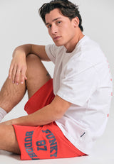 Wide leg fit sports shorts with branded print - Tomato