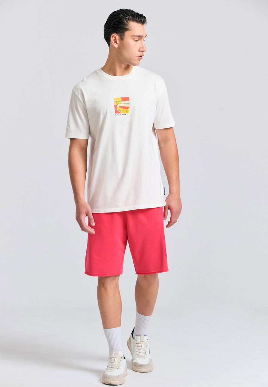 Wide leg fit sports shorts with branded print - Watermelon