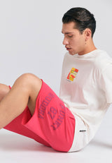 Wide leg fit sports shorts with branded print - Watermelon