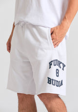 Wide leg fit sports shorts with branded print - White