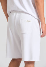 Wide leg fit sports shorts with branded print - White
