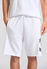 Wide leg fit sports shorts with branded print - White