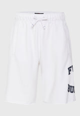 Wide leg fit sports shorts with branded print - White