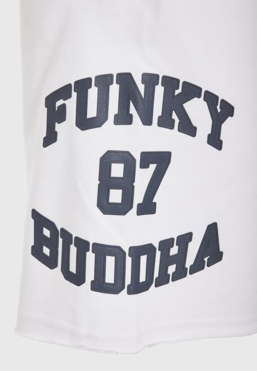 Wide leg fit sports shorts with branded print - White