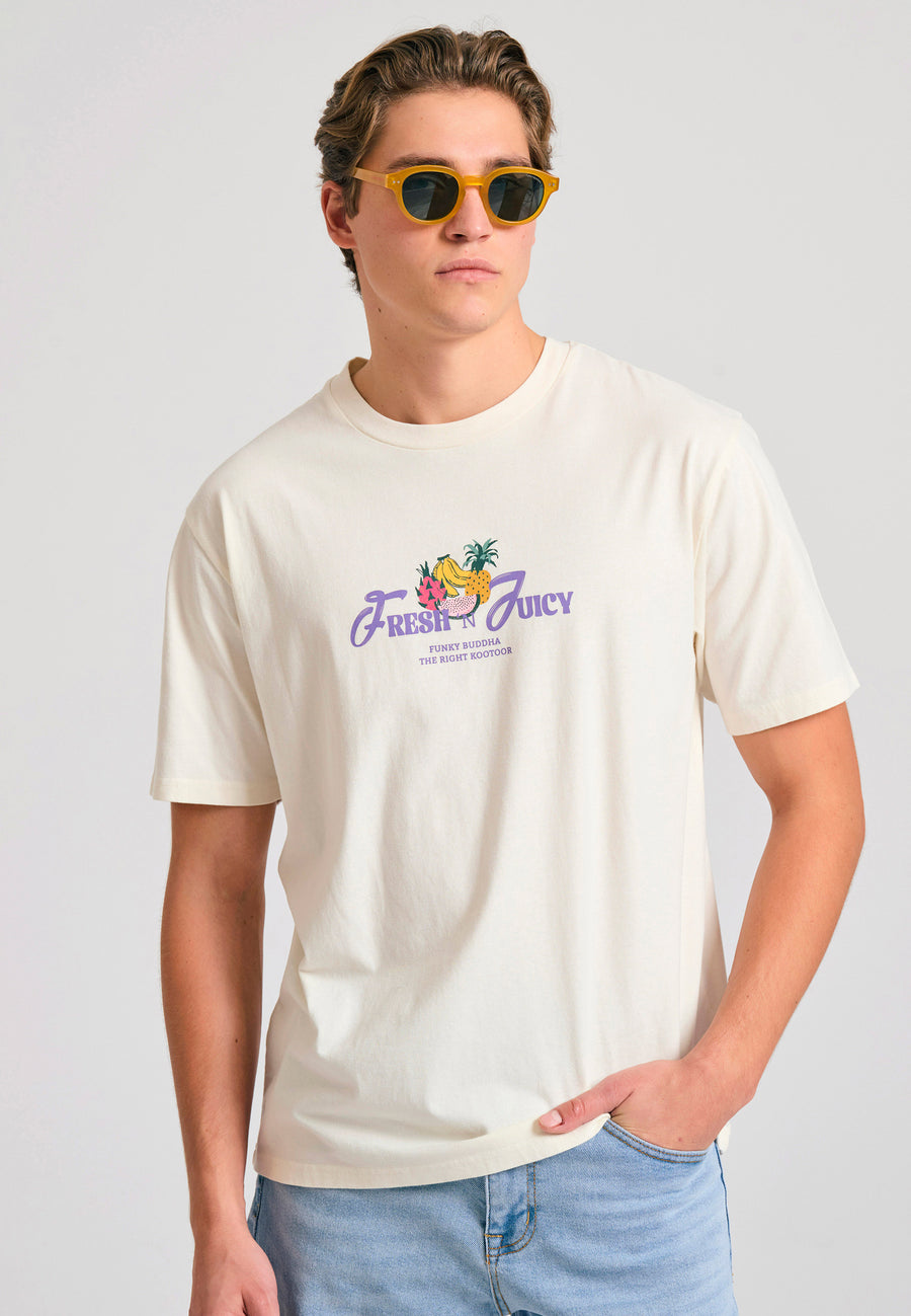 Tricou cu croială lejeră și imprimeu pe spate - Alb-gălbui