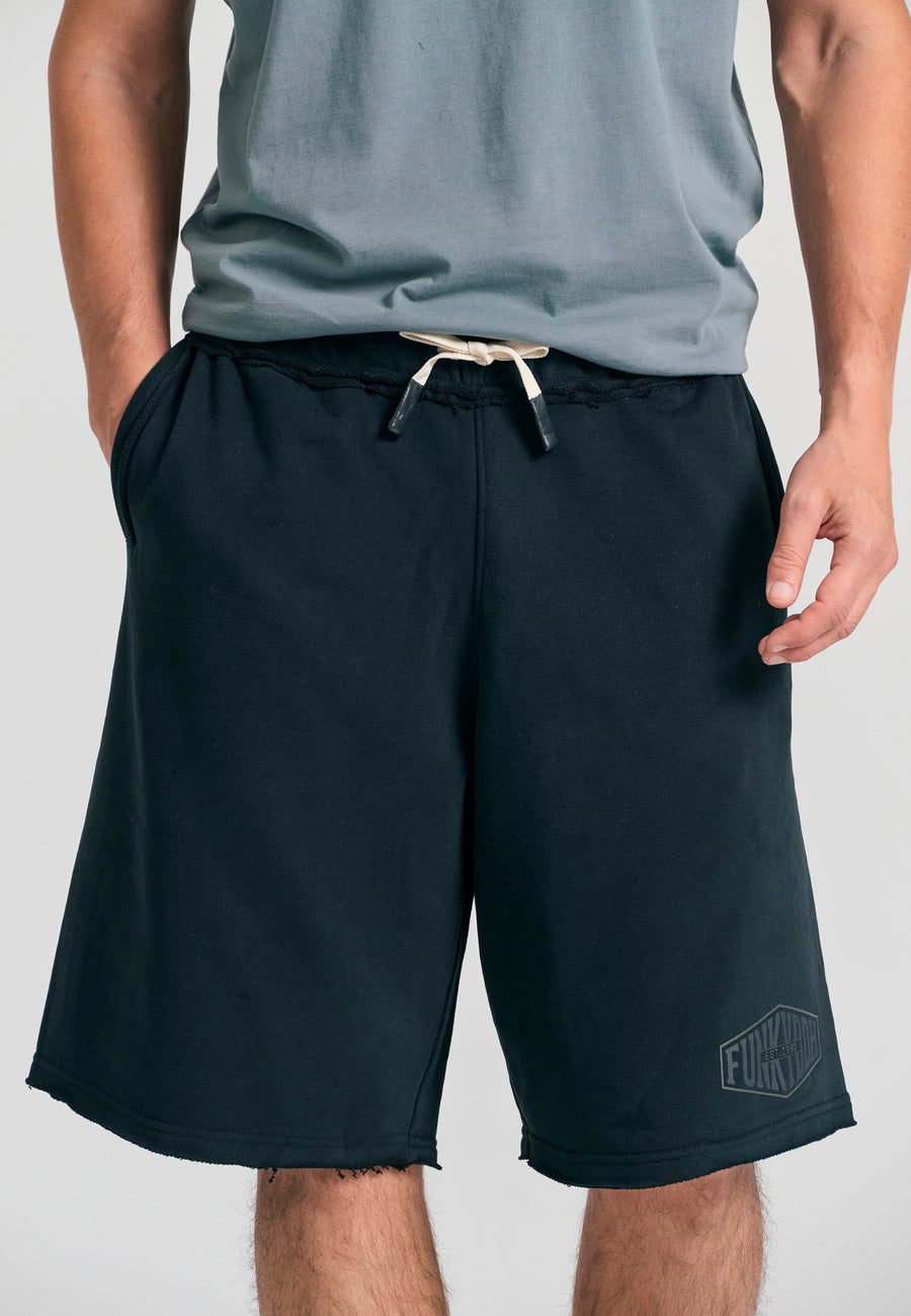 Pantaloni scurți jogger supradimensionați cu imprimeu Funky Buddha - Negri