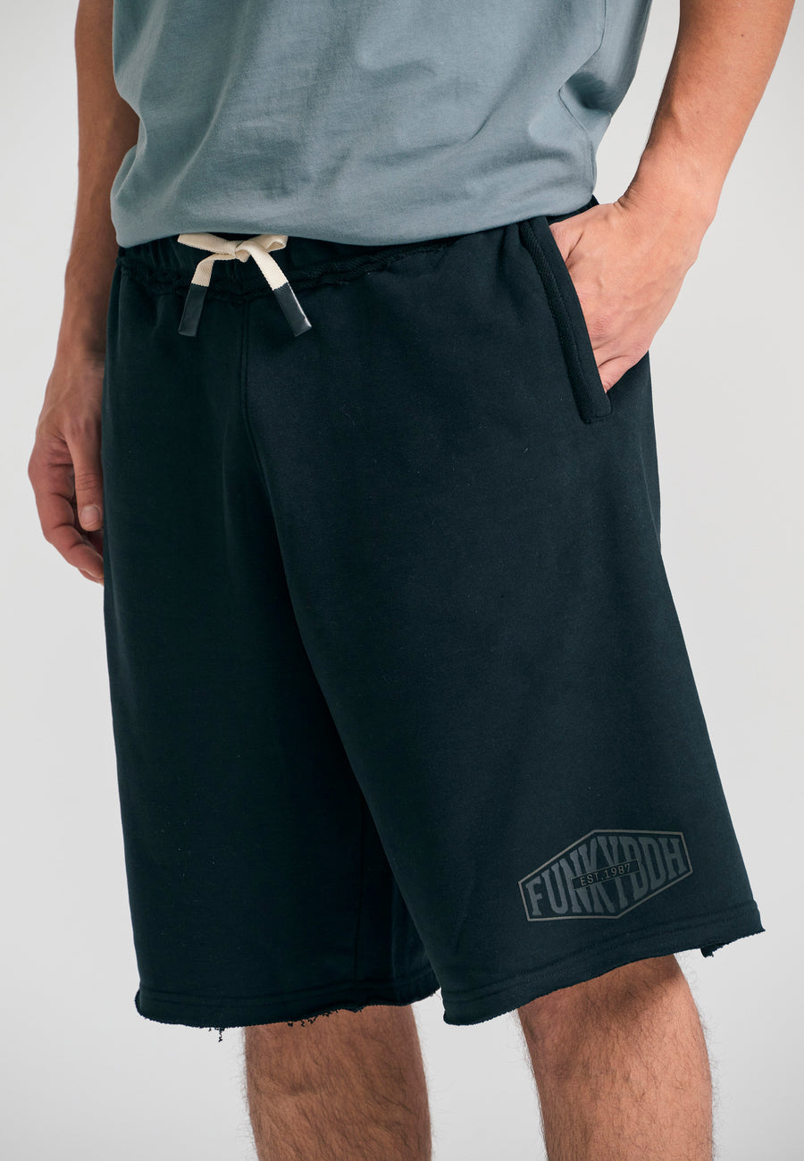 Pantaloni scurți jogger supradimensionați cu imprimeu Funky Buddha - Negri