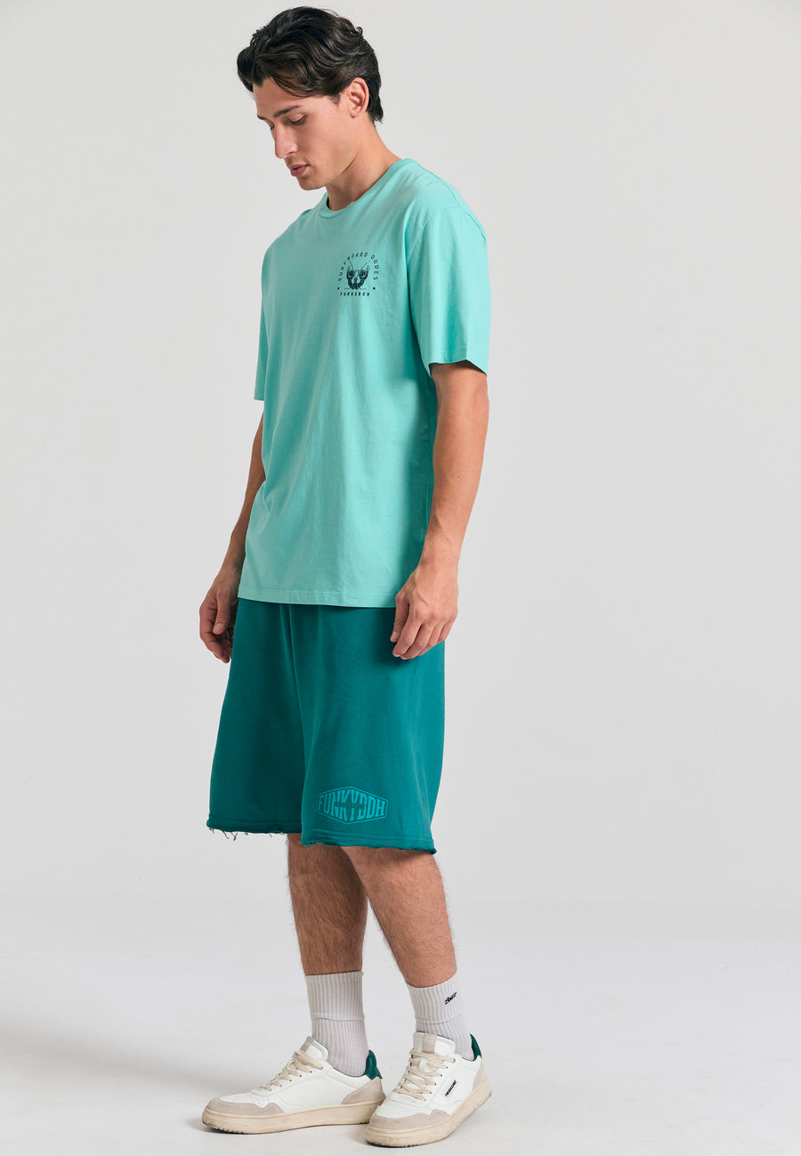 Pantaloni scurți jogger supradimensionați cu imprimeu Funky Buddha - Smarald intens