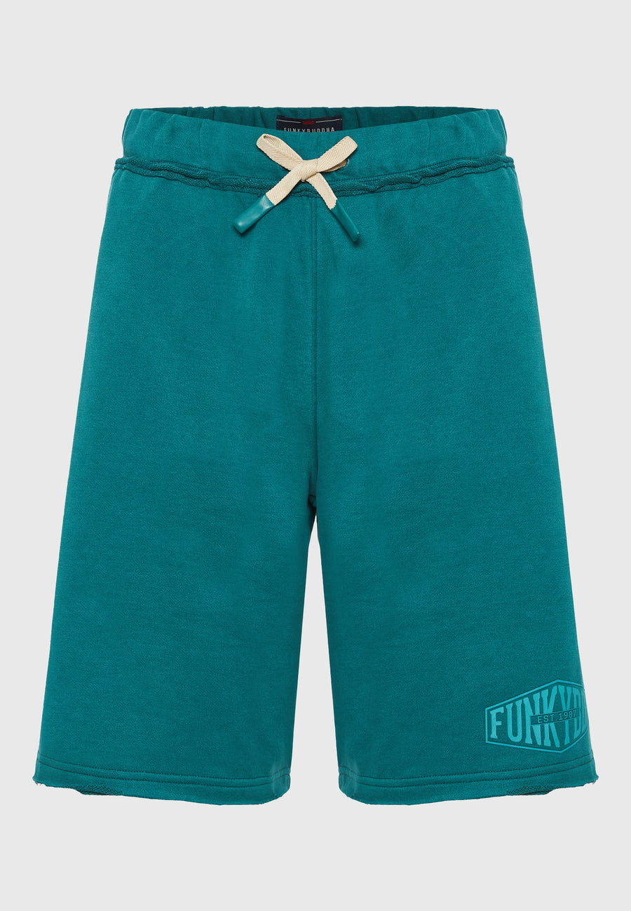 Pantaloni scurți jogger supradimensionați cu imprimeu Funky Buddha - Smarald intens