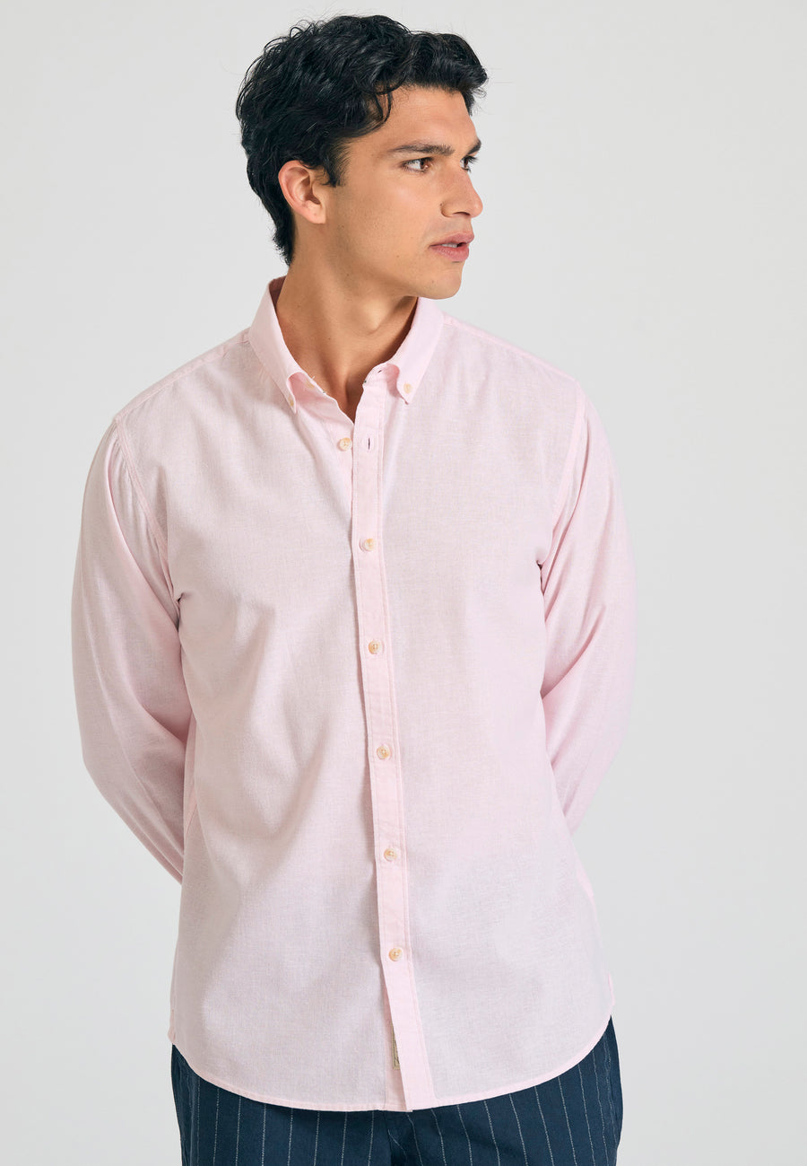 Linen blend shirt in melange fabric - Pink mel