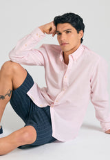 Linen blend shirt in melange fabric - Pink mel