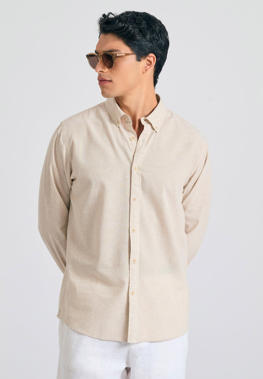 Linen blend shirt in melange fabric - Sand mel