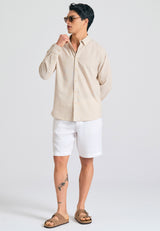 Linen blend shirt in melange fabric - Sand mel
