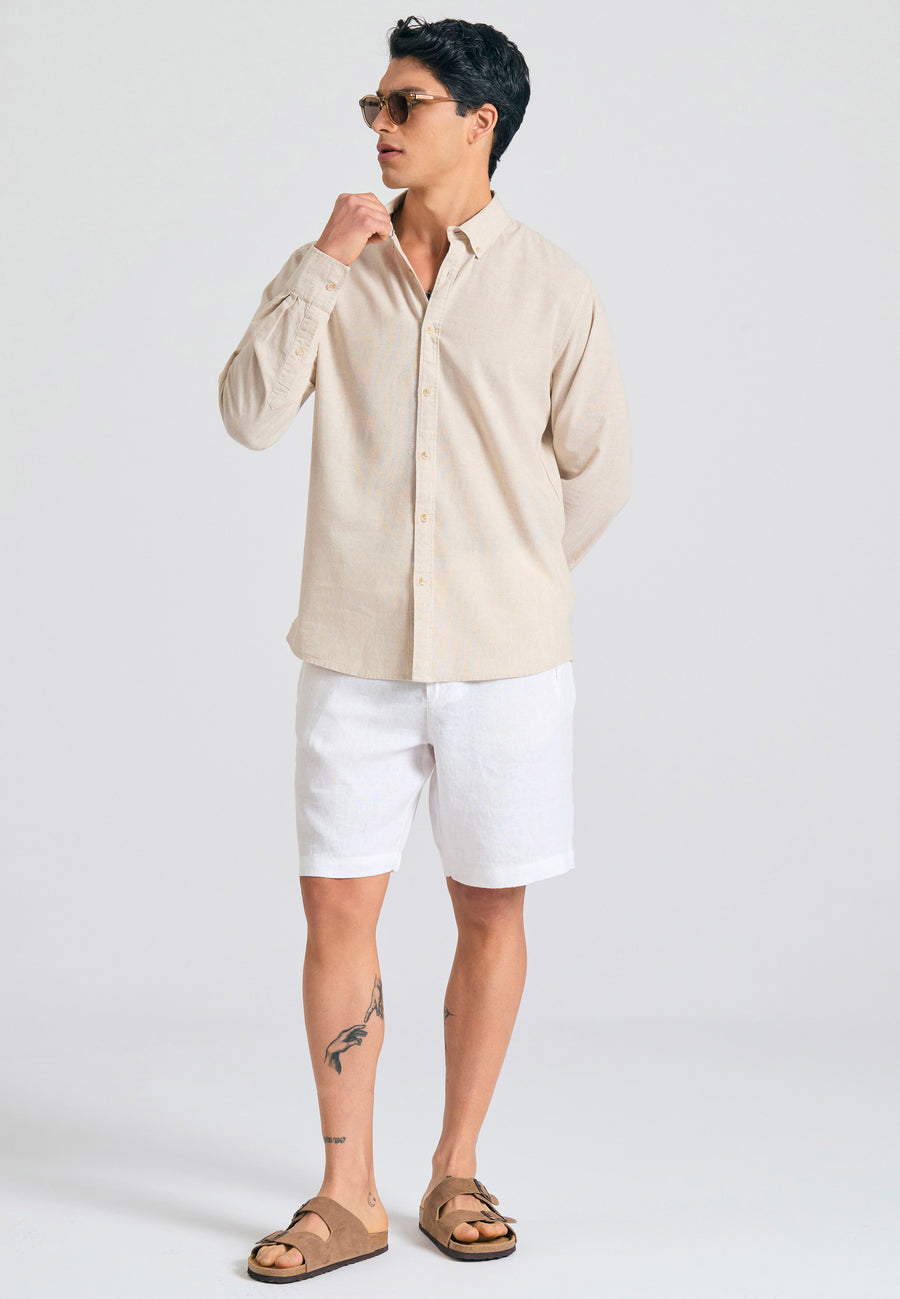 Linen blend shirt in melange fabric - Sand mel