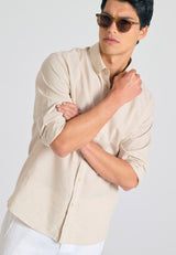 Linen blend shirt in melange fabric - Sand mel