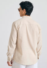 Linen blend shirt in melange fabric - Sand mel