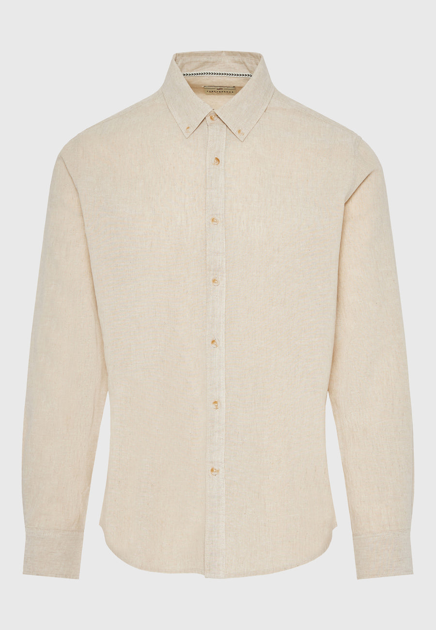 Linen blend shirt in melange fabric - Sand mel