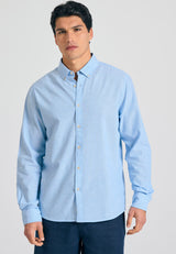 Linen blend shirt in melange fabric - Sky blue mel