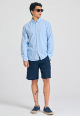 Linen blend shirt in melange fabric - Sky blue mel