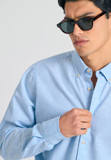 Linen blend shirt in melange fabric - Sky blue mel