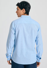 Linen blend shirt in melange fabric - Sky blue mel