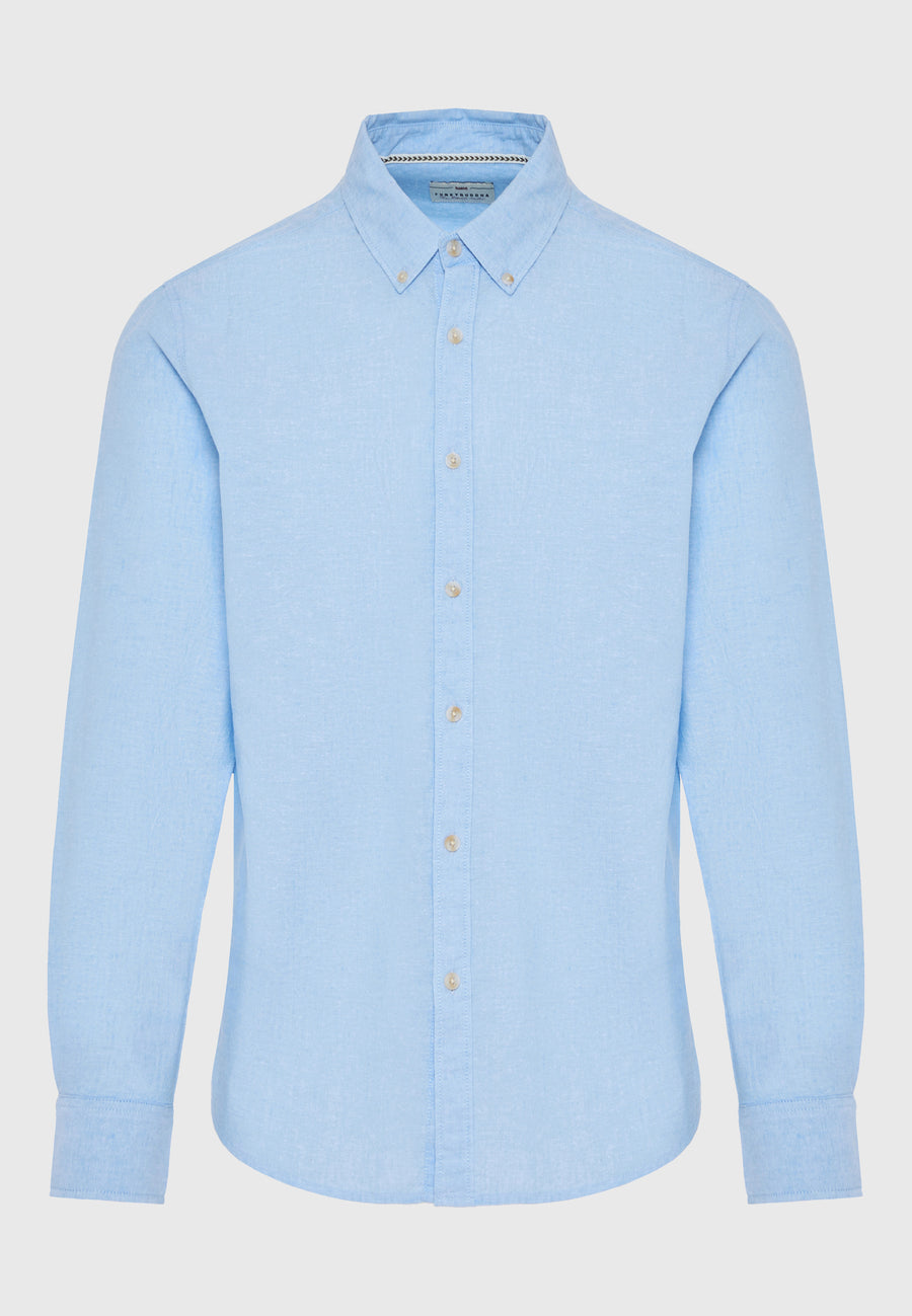 Linen blend shirt in melange fabric - Sky blue mel