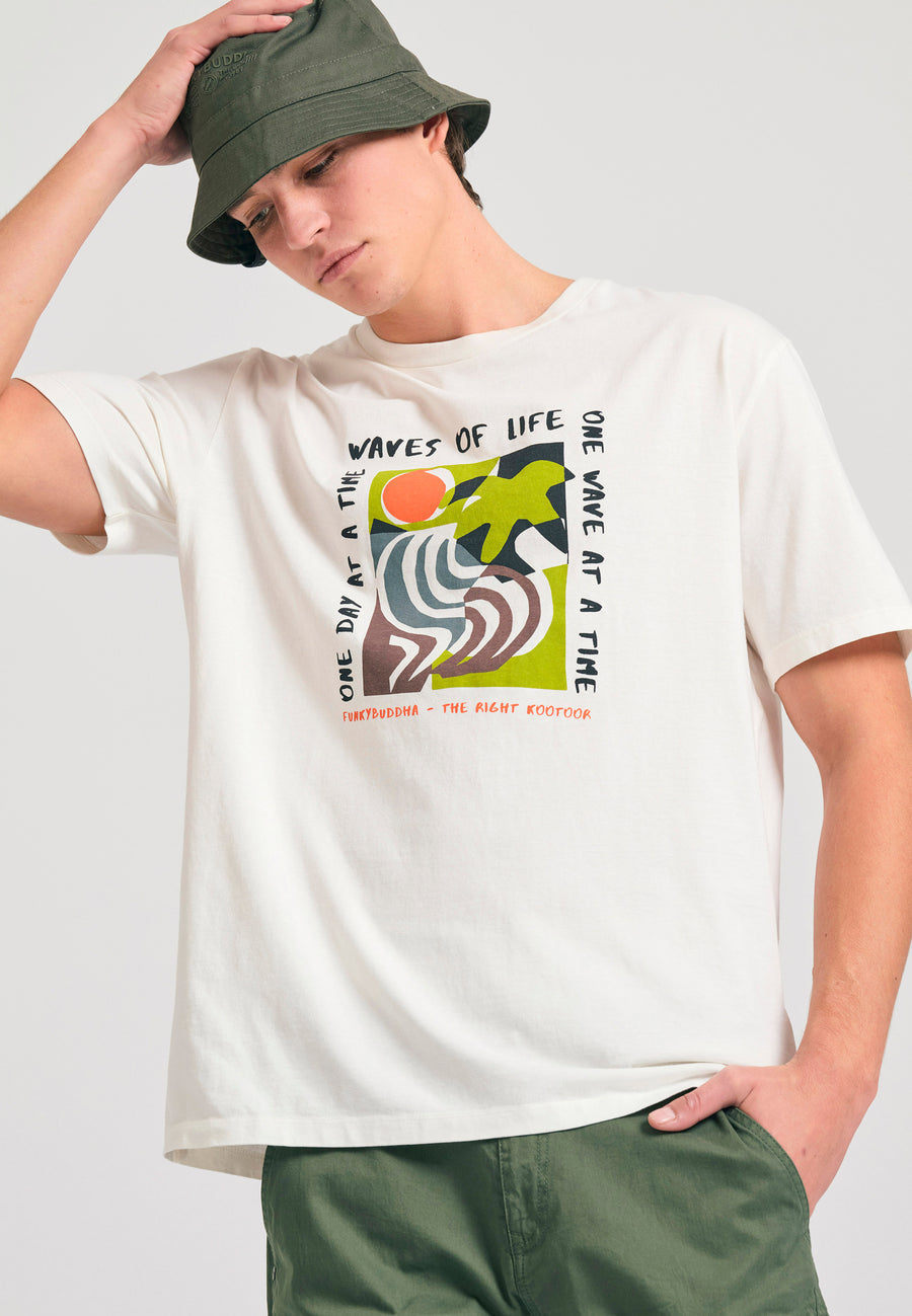 Tricou cu croială lejeră și imprimeu abstract cu rame - Alb-gălbui