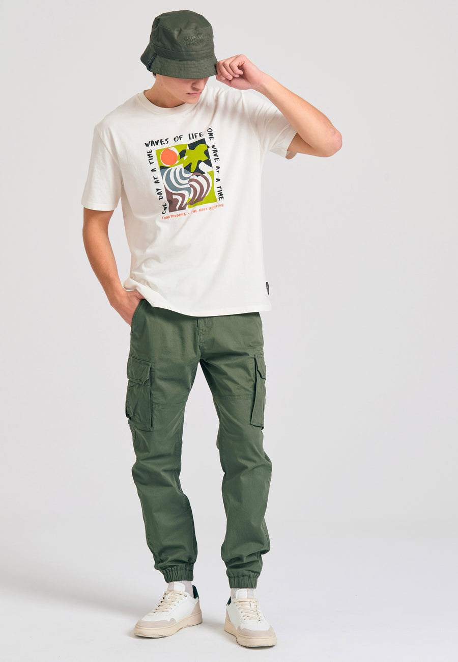 Tricou cu croială lejeră și imprimeu abstract cu rame - Alb-gălbui