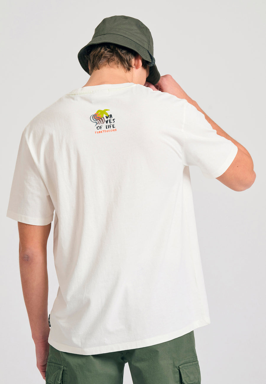 Tricou cu croială lejeră și imprimeu abstract cu rame - Alb-gălbui