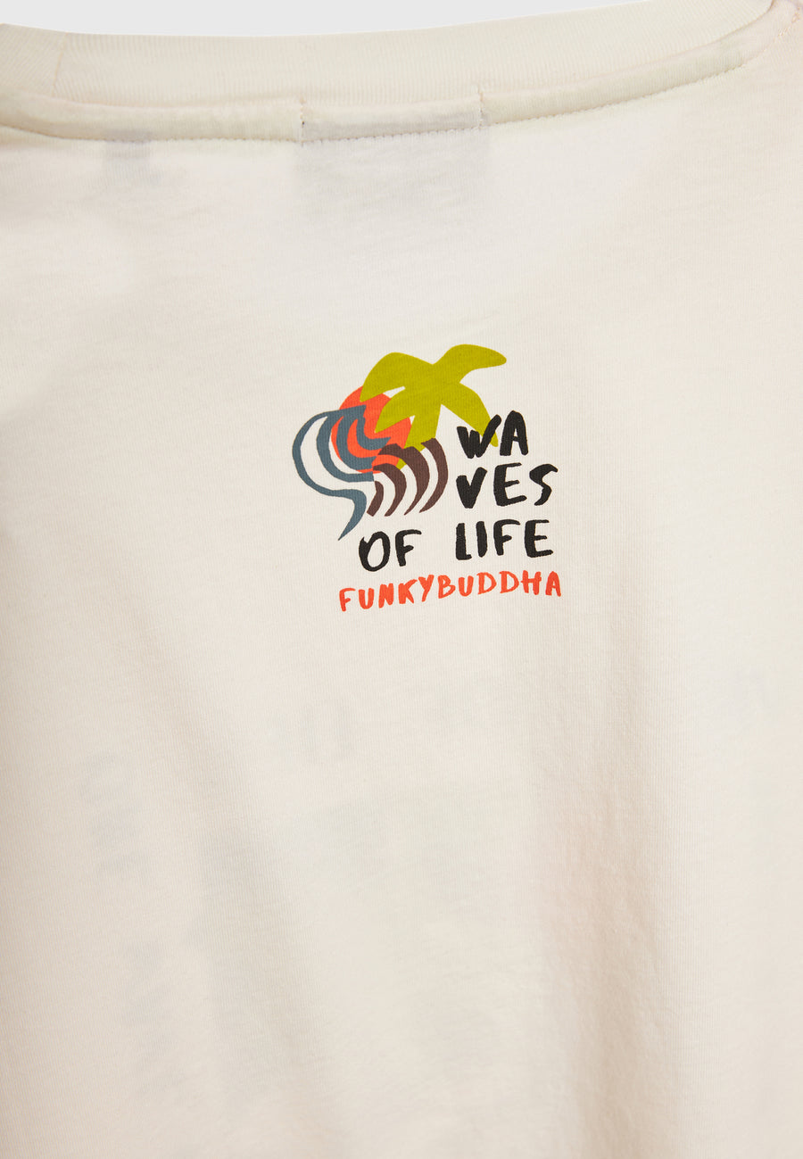Tricou cu croială lejeră și imprimeu abstract cu rame - Alb-gălbui