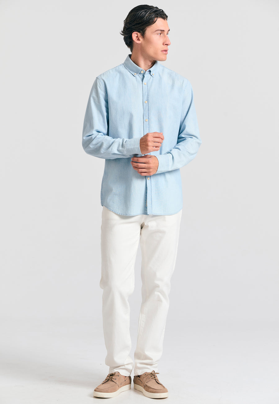 Cămașă bărbătească din chambray de bumbac - Albastru deschis