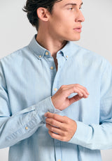 Cămașă bărbătească din chambray de bumbac - Albastru deschis