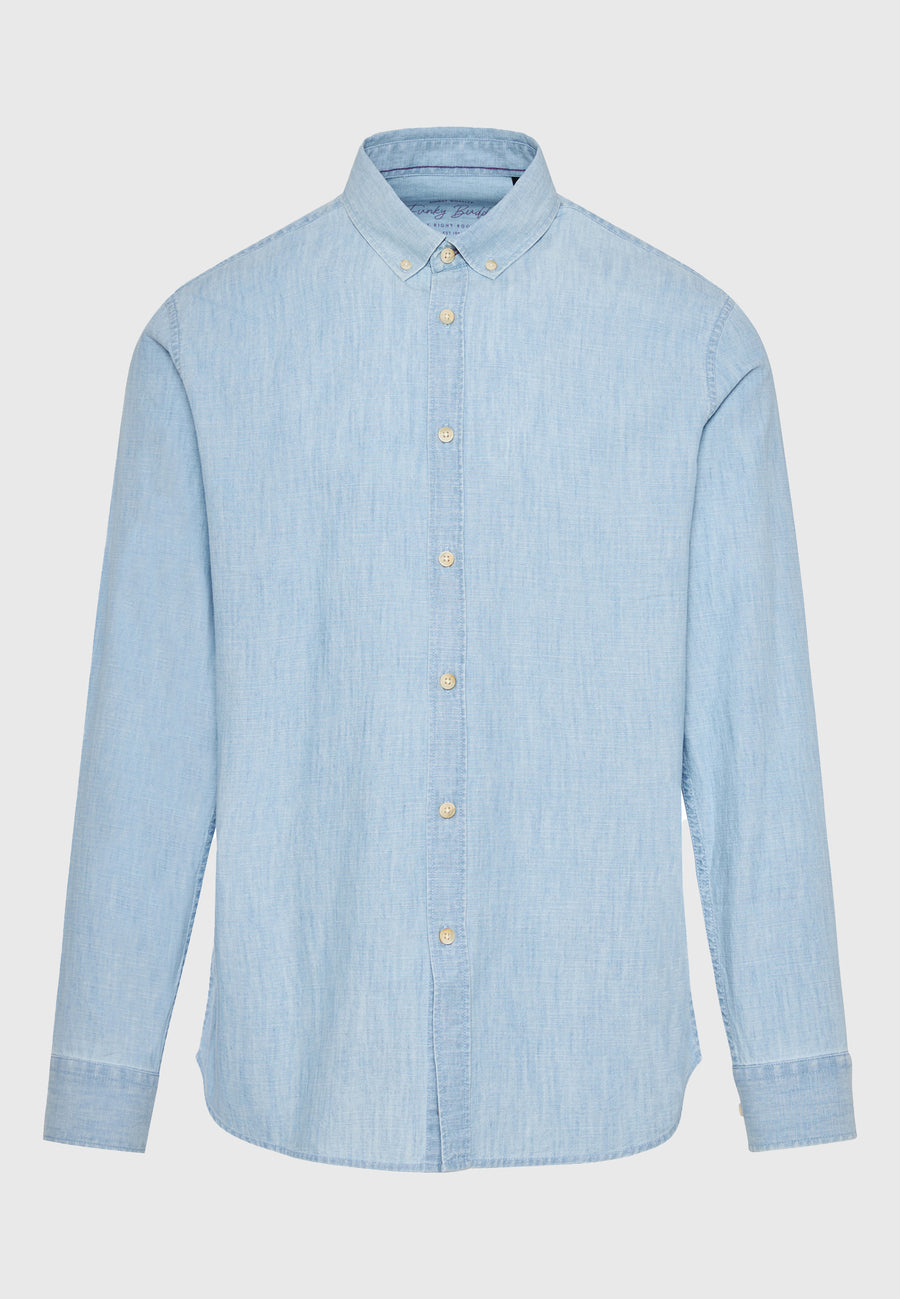 Cămașă bărbătească din chambray de bumbac - Albastru deschis