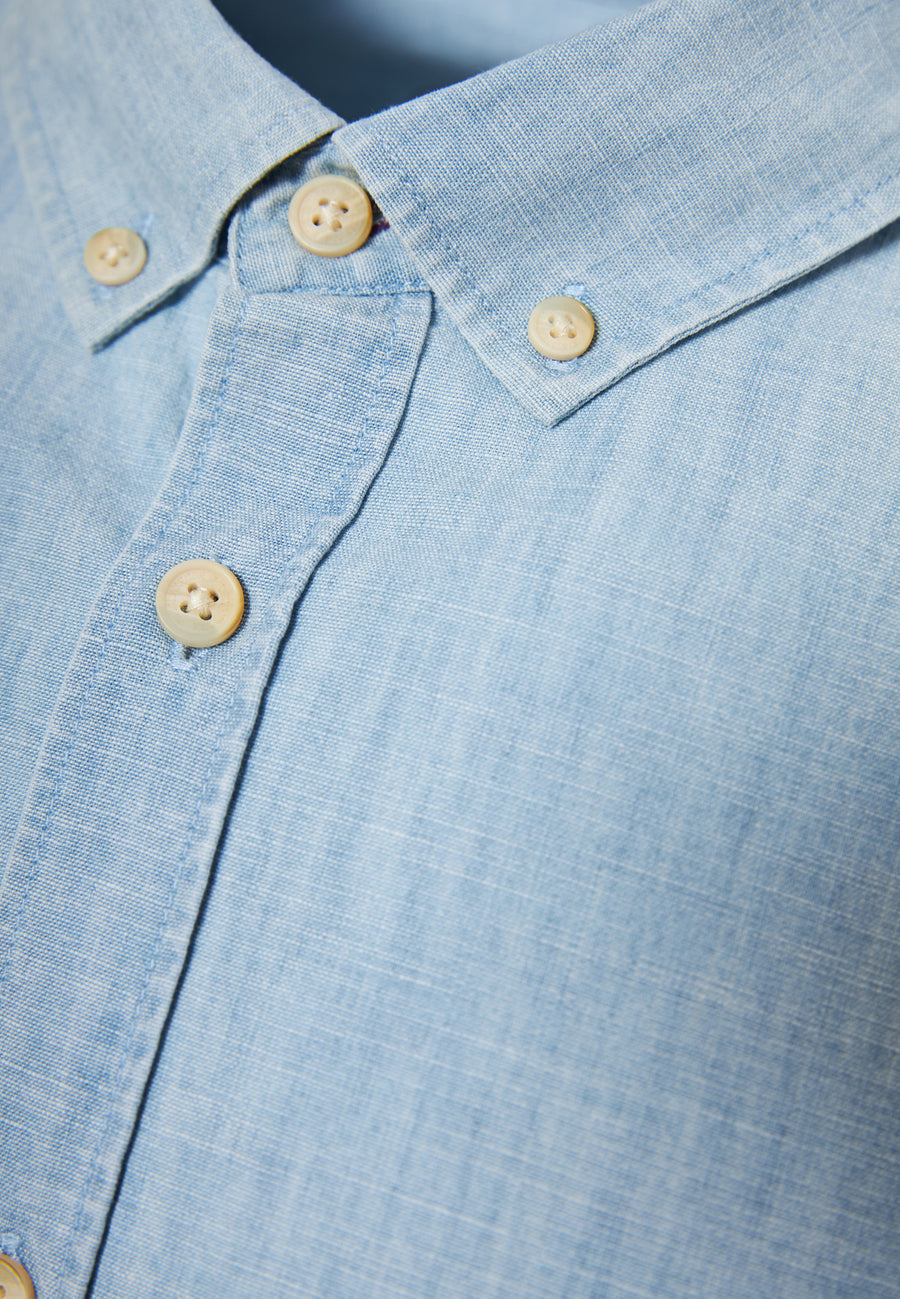 Cămașă bărbătească din chambray de bumbac - Albastru deschis