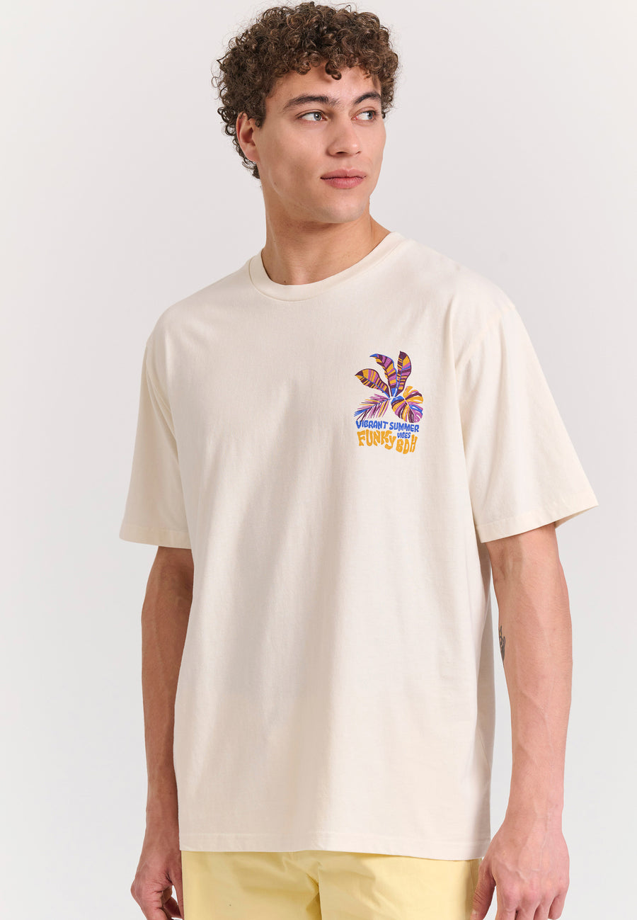Tricou cu croială lejeră și imprimeu estival - Alb-gălbui
