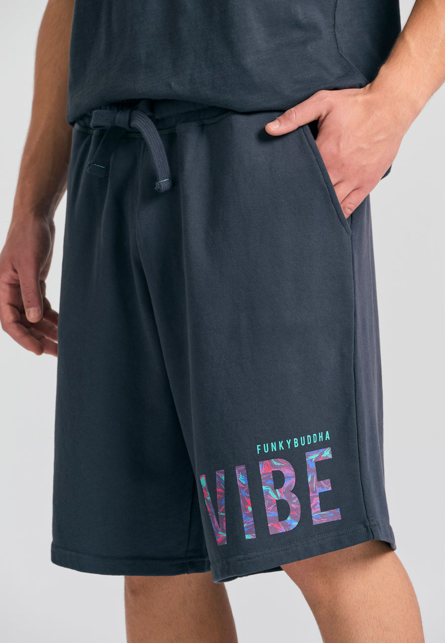 Pantaloni scurți jogger relaxați cu imprimeu - Antracit