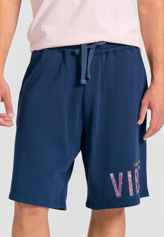 Pantaloni scurți jogger relaxați cu imprimeu - Bleumarin