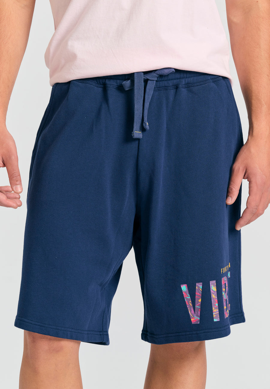 Pantaloni scurți jogger relaxați cu imprimeu - Bleumarin
