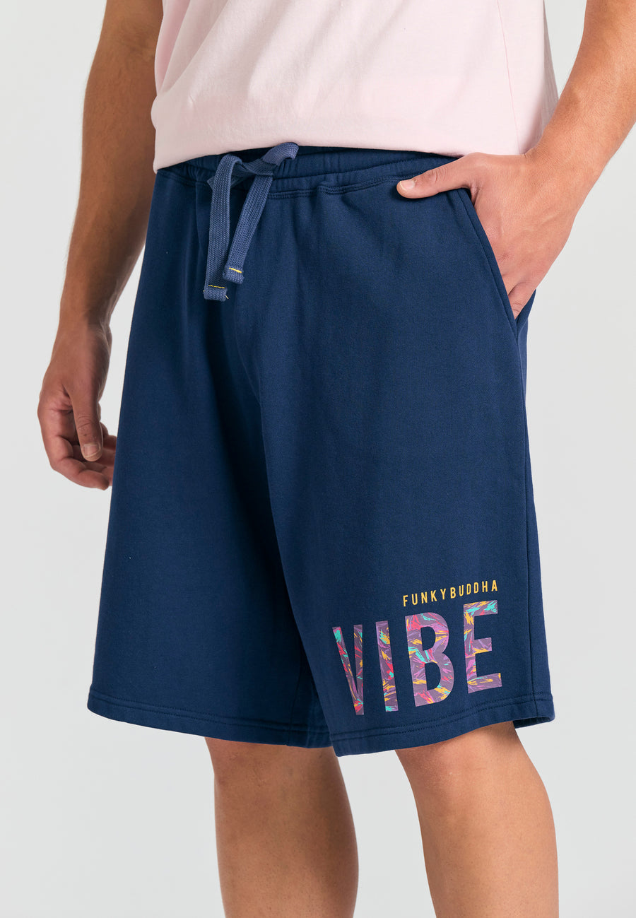 Pantaloni scurți jogger relaxați cu imprimeu - Bleumarin