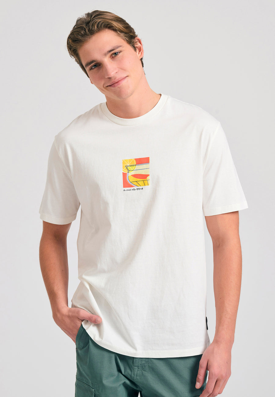 Tricou cu croială lejeră și imprimeu retro pe spate - Alb-gălbui