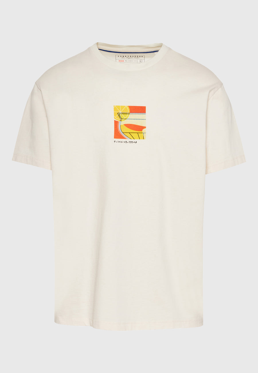 Tricou cu croială lejeră și imprimeu retro pe spate - Alb-gălbui