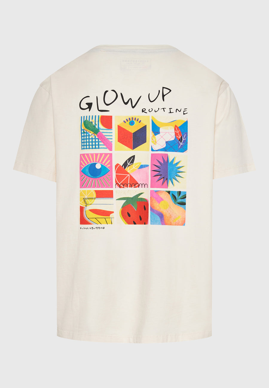 Tricou cu croială lejeră și imprimeu retro pe spate - Alb-gălbui