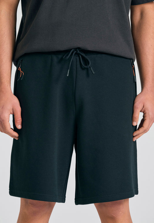 Pantaloni scurți joggers cu croială lejeră din material pique - Negru