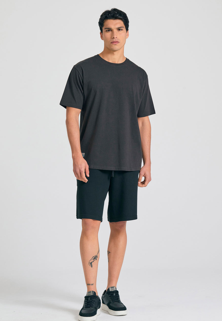 Relaxed fit joggers shorts in pique fabric - Black