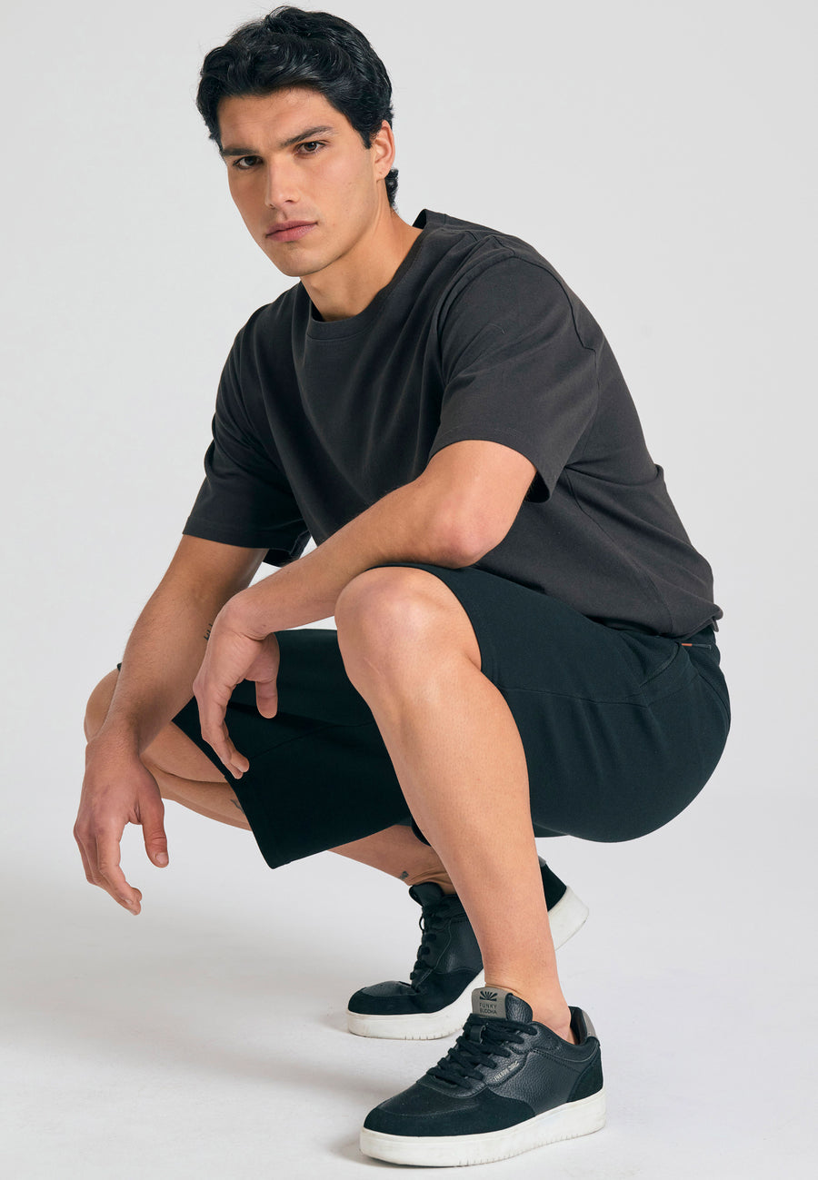 Relaxed fit joggers shorts in pique fabric - Black