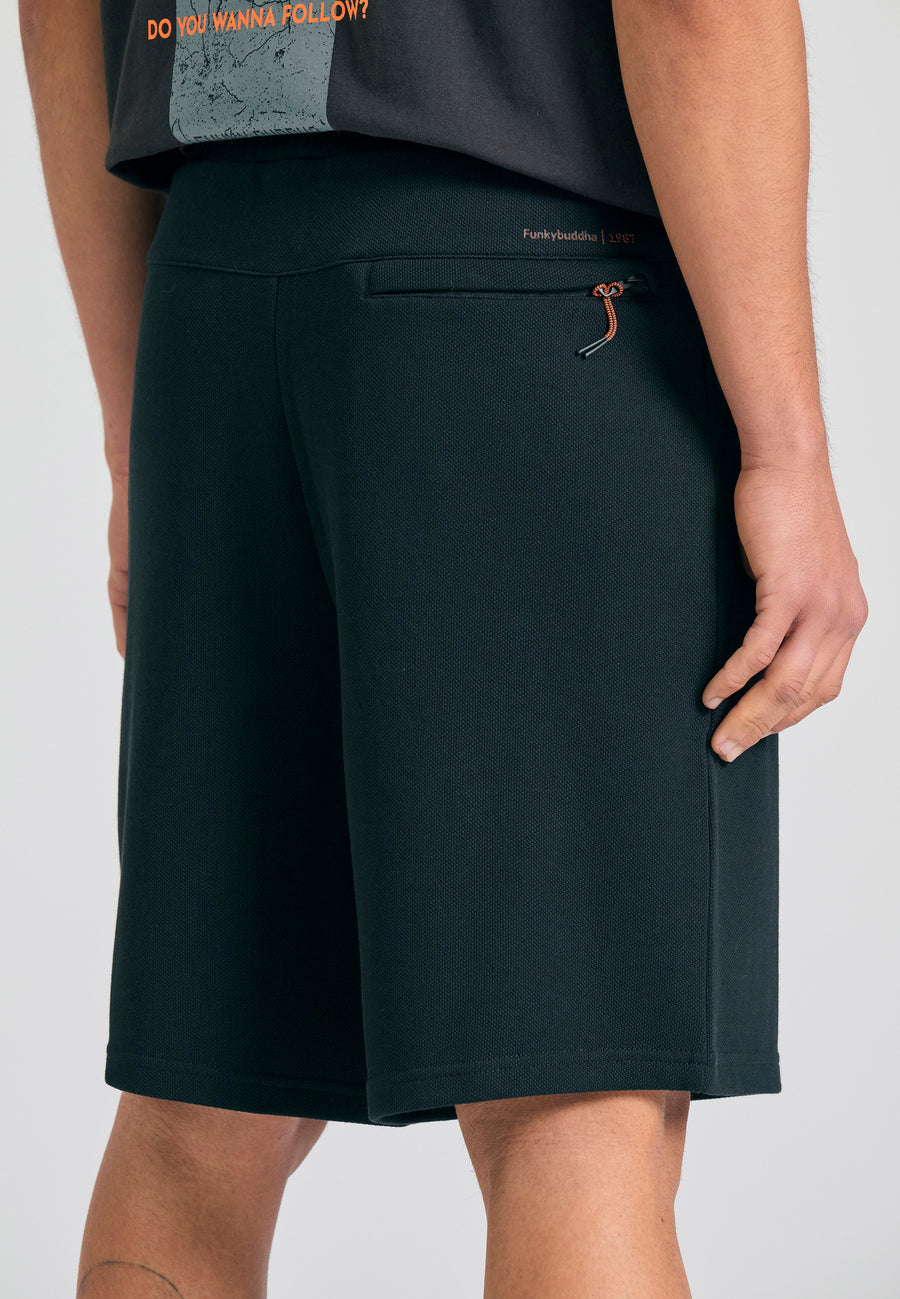 Relaxed fit joggers shorts in pique fabric - Black